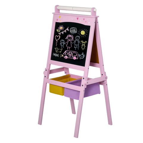3-in-1 Kids Wooden Art Easel with Storage Baskets