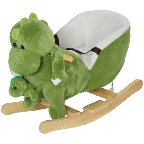 Plush Ride-On Dinosaur Rocker with Seat Belt and Puppet