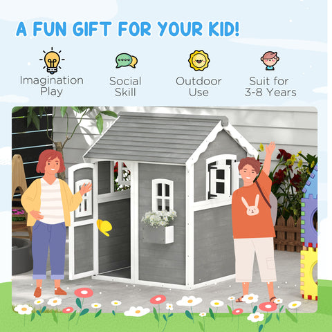Outdoor Wooden Playhouse with Floor and Windows for Kids