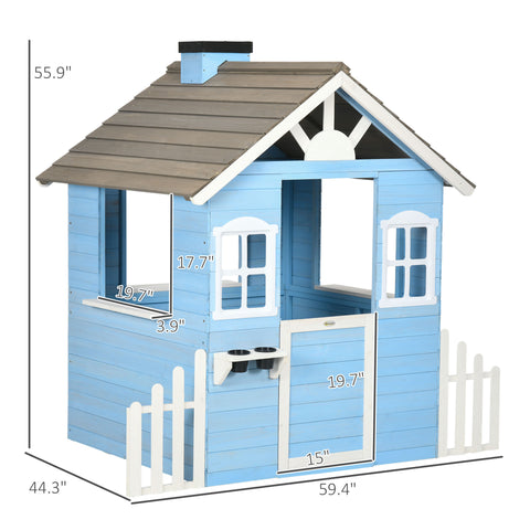 Outdoor Wooden Playhouse with Service Stations and Flower Pot Holders
