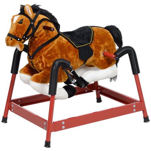 Plush Spring Rocking Horse with Realistic Sounds & Foot Stirrups