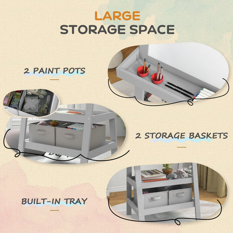Double-Sided Kids Easel with Paper Roll & Storage