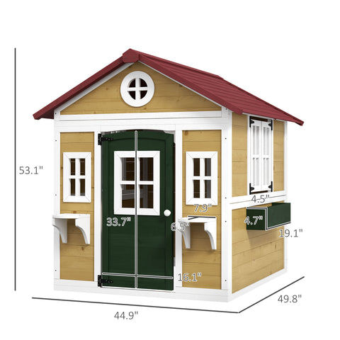 Outdoor Wooden Playhouse with Planter Pots and Boxes