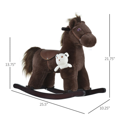 Plush Kids Rocking Horse with Realistic Sounds and Bear Toy