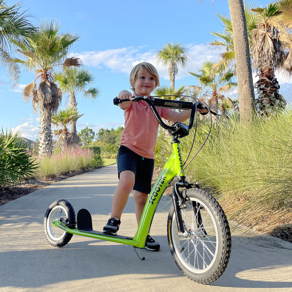 Youth Kick Scooter with Dual Brakes and Inflatable Wheels, Green