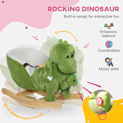 Plush Ride-On Dinosaur Rocker with Seat Belt and Puppet