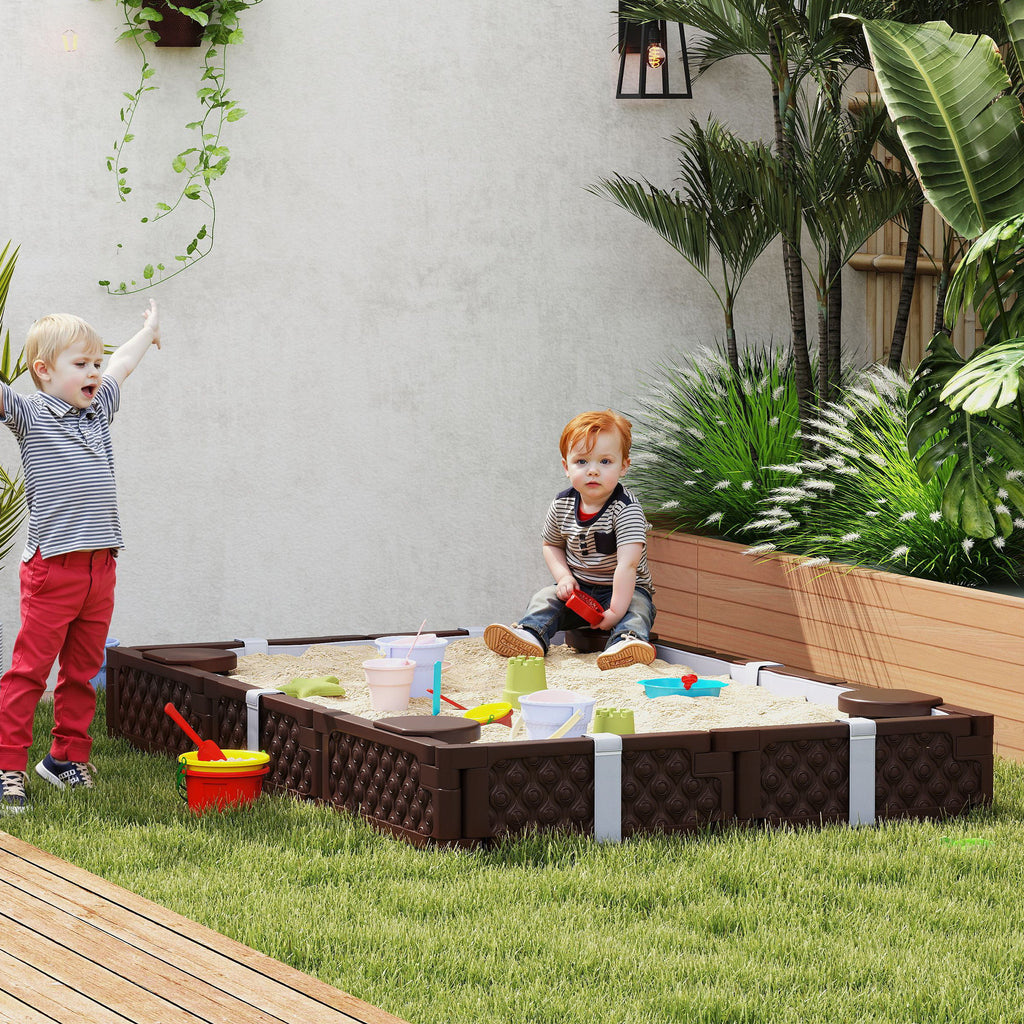 Kids Outdoor Sandbox with Cover and 4 Corner Seats