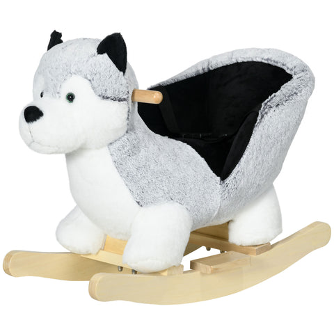 Toddler Rocking Chair Husky-Themed Rocking Animal with Wooden Base