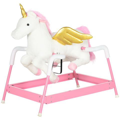 Plush Spring Rocking Unicorn Ride-on Toy with Sounds in Pink