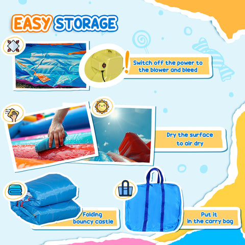6-in-1 Inflatable Water Slide with Splash Pool and Blower