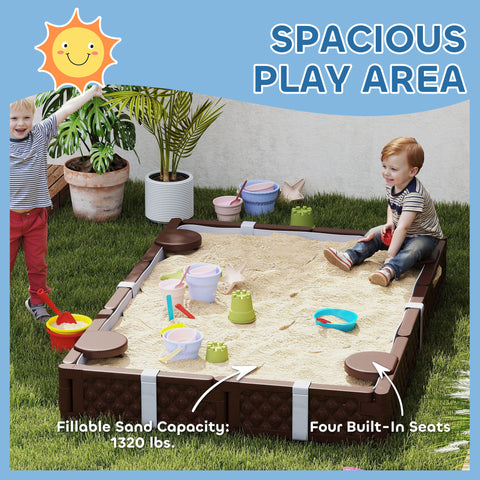 Kids Outdoor Sandbox with Cover and 4 Corner Seats