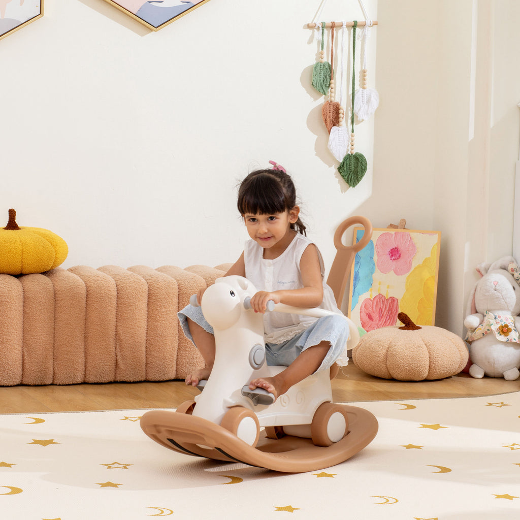4-in-1 Toddler Rocking Horse with Push Handle and Balance Board