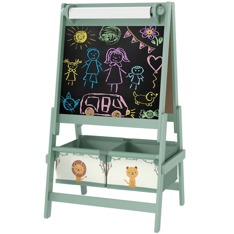 3-in-1 Double-Sided Kids Art Easel with Storage Baskets