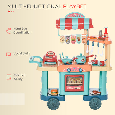 50-Piece Kids Kitchen Food Stand with Cash Register
