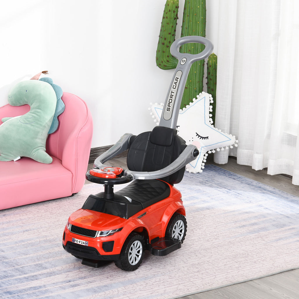 2-in-1 Toddler Ride-on Push Car Stroller with Horn and Lights