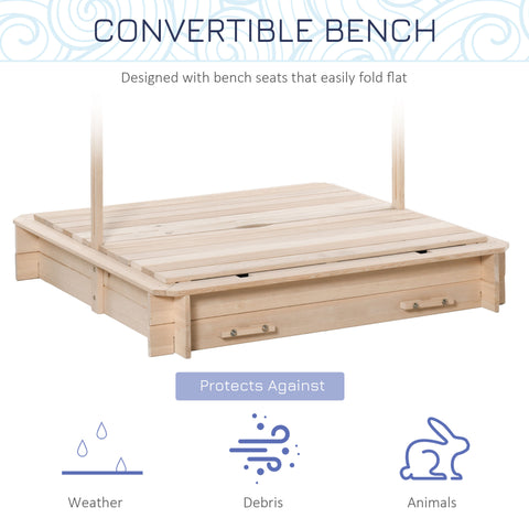 Wooden Kids Sandbox with Adjustable Canopy and Convertible Bench Seats