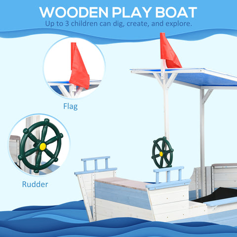 Pirate Ship Wooden Kids Sandbox with Canopy and Bench