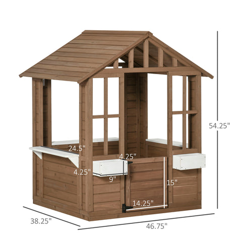 Kids Wooden Outdoor Garden Playhouse with Flower Pot Holder