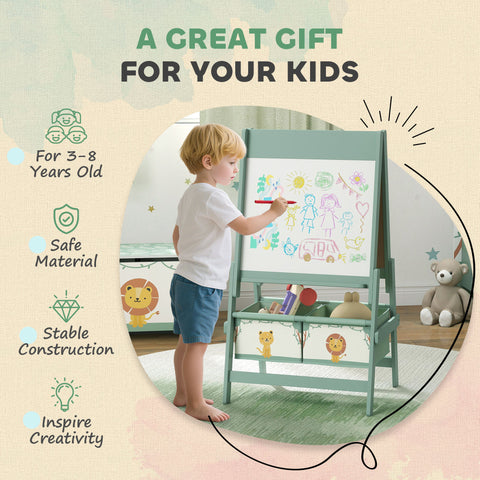 3-in-1 Double-Sided Kids Art Easel with Storage Baskets