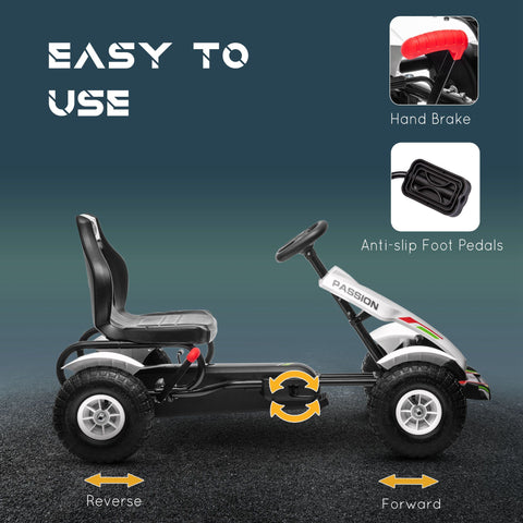 Kids Pedal Go Kart with Adjustable Seat and Rubber Wheels