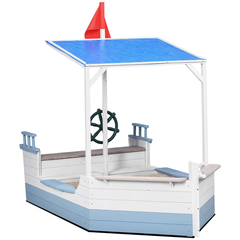 Pirate Ship Wooden Kids Sandbox with Canopy and Bench