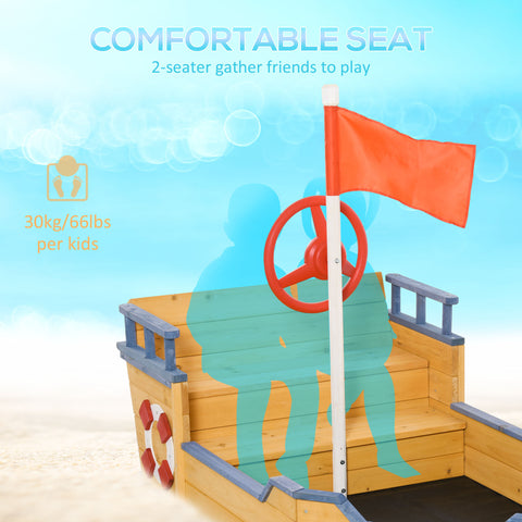 Kids Wooden Pirate Ship Sandbox with Bench and Storage