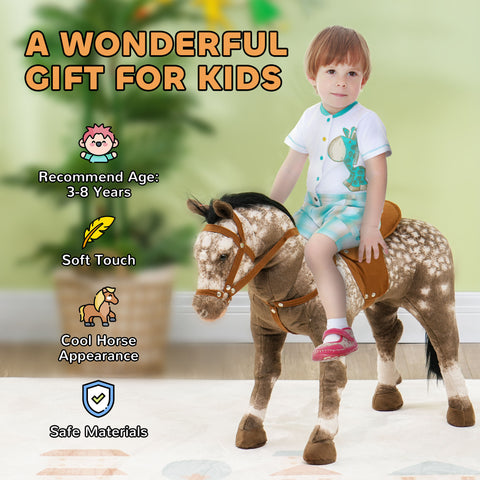 Kids Ride-On Horse Toy with Sound and Saddle for Ages 3-8