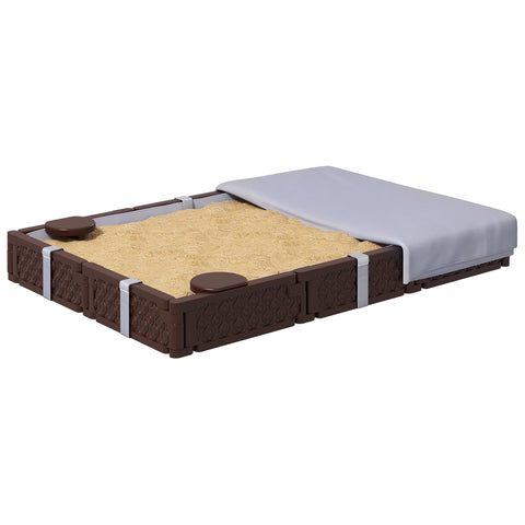Kids Outdoor Sandbox with Cover and 4 Corner Seats