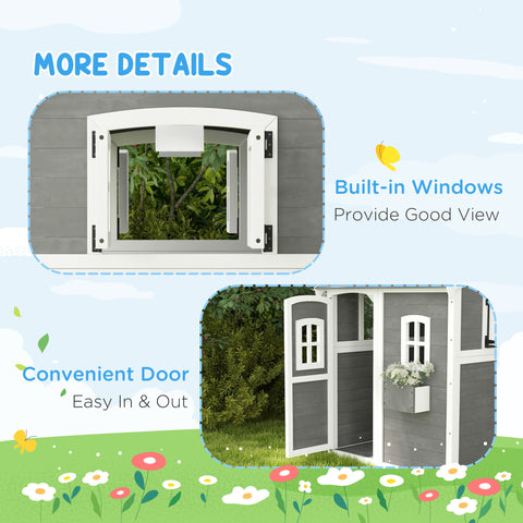 Outdoor Wooden Playhouse with Floor and Windows for Kids