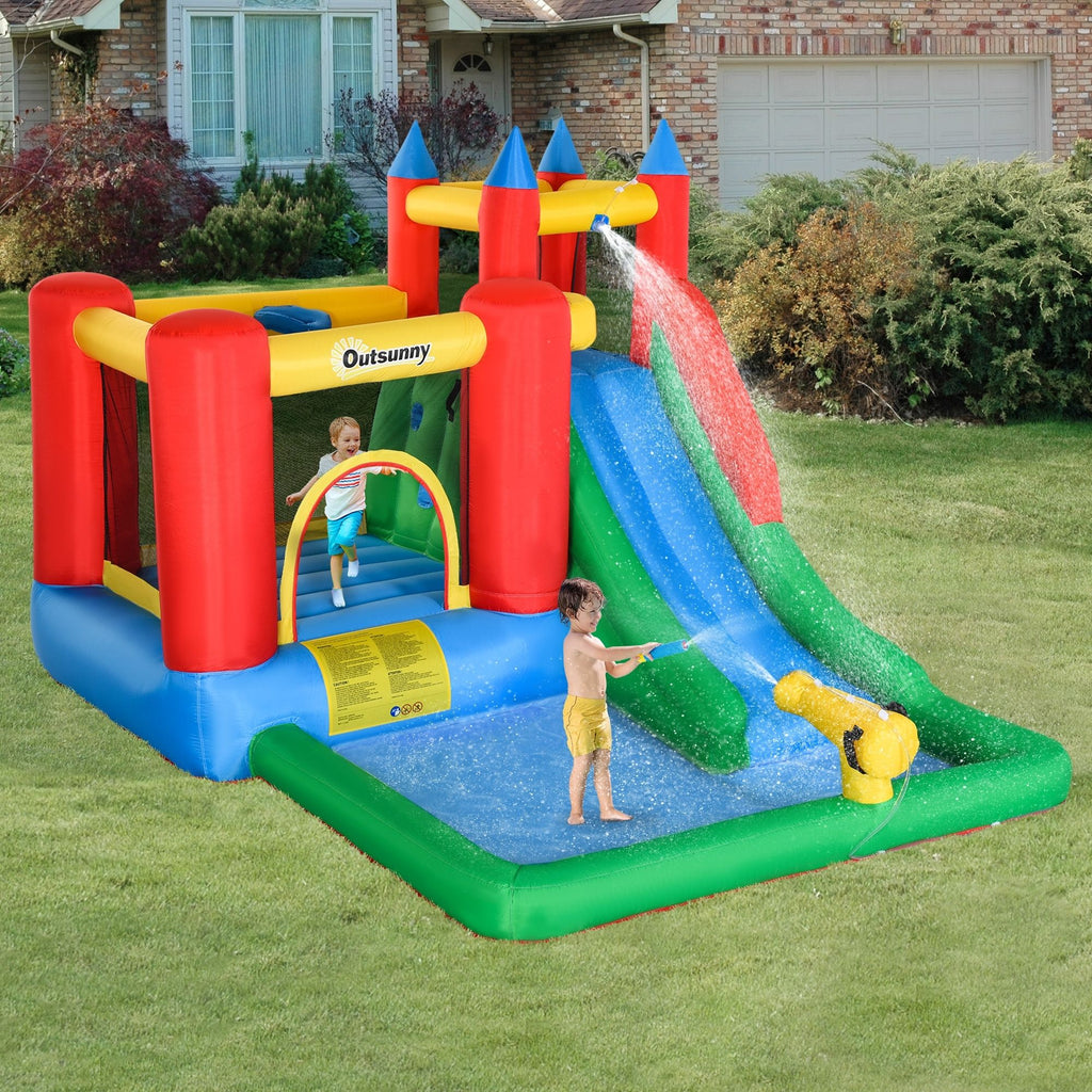 6-in-1 Inflatable Bounce House with Water Slide and Splash Pool