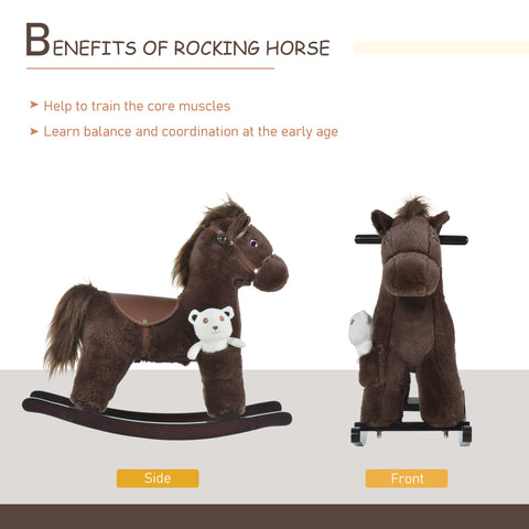 Plush Kids Rocking Horse with Realistic Sounds and Bear Toy