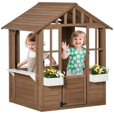 Kids Wooden Outdoor Garden Playhouse with Flower Pot Holder