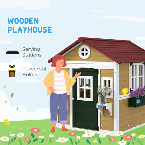 Outdoor Wooden Playhouse with Planter Pots and Boxes