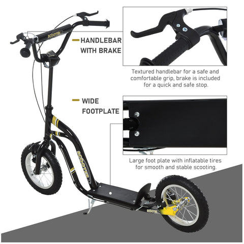 Youth Dual-Brake Kick Scooter with 12-Inch Inflatable Wheels
