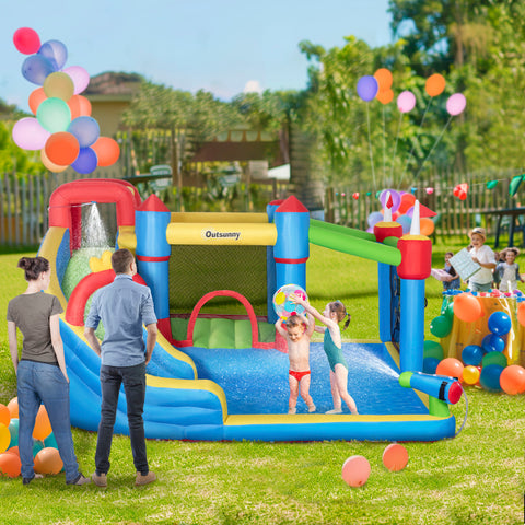 6-in-1 Inflatable Water Slide with Splash Pool and Blower