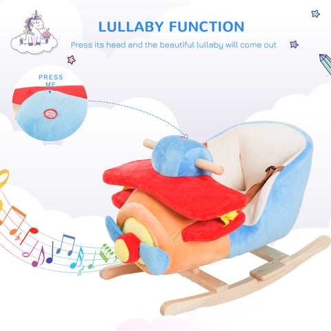 Plush Wooden Rocking Airplane Ride-on Chair Toy for Kids 18M+
