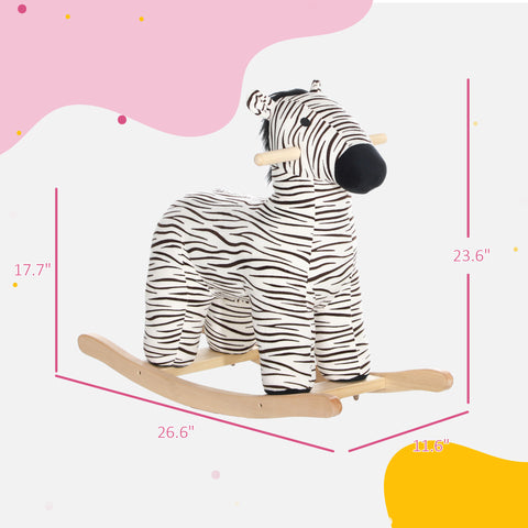 Zebra-Shaped Kids Plush Rocking Horse with Realistic Sound