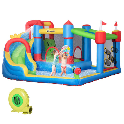 6-in-1 Inflatable Water Slide with Splash Pool and Blower