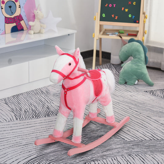Kids Plush Rocking Horse Pony Ride on Animal Rocker with Realistic Sounds