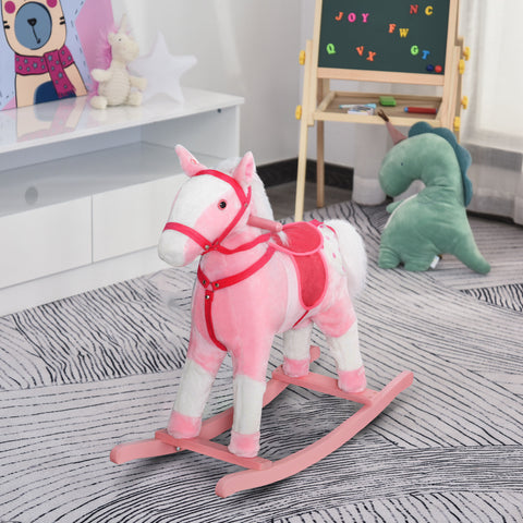 Kids Plush Rocking Horse Pony Ride on Animal Rocker with Realistic Sounds