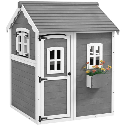 Outdoor Wooden Playhouse with Floor and Windows for Kids