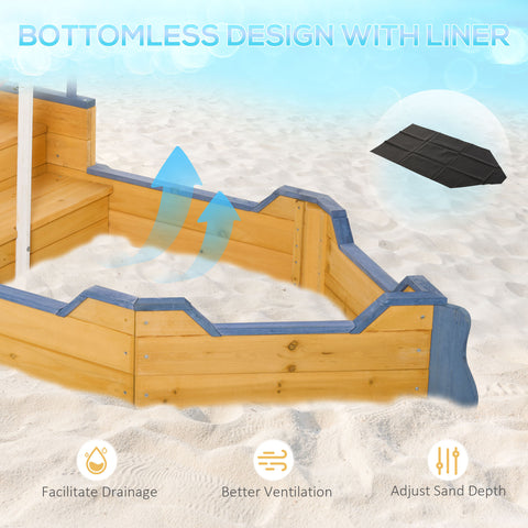 Kids Wooden Pirate Ship Sandbox with Bench and Storage