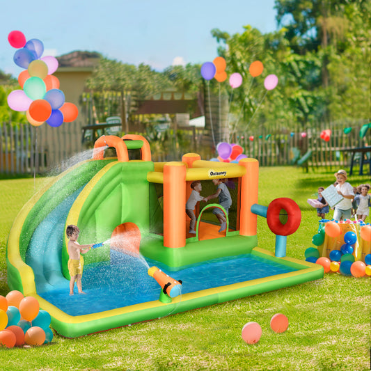 7-in-1 Inflatable Water Slide Castle Bounce House with 750W Blower