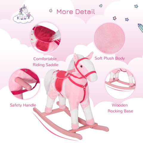 Kids Plush Rocking Horse Pony Ride on Animal Rocker with Realistic Sounds