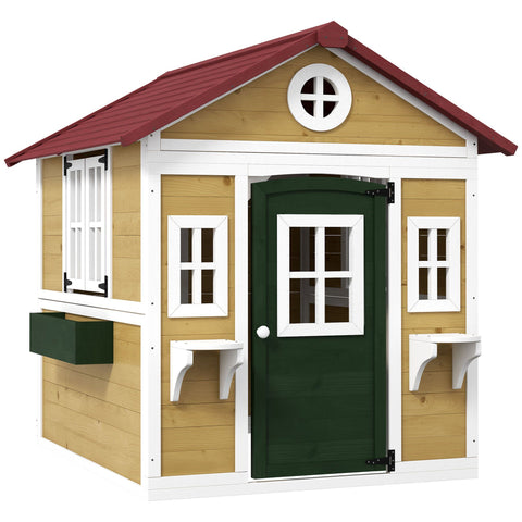 Outdoor Wooden Playhouse with Planter Pots and Boxes