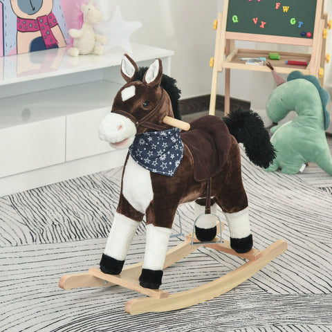 Plush Ride-On Rocking Horse Toy Cowboy Rocker with Realistic Sounds