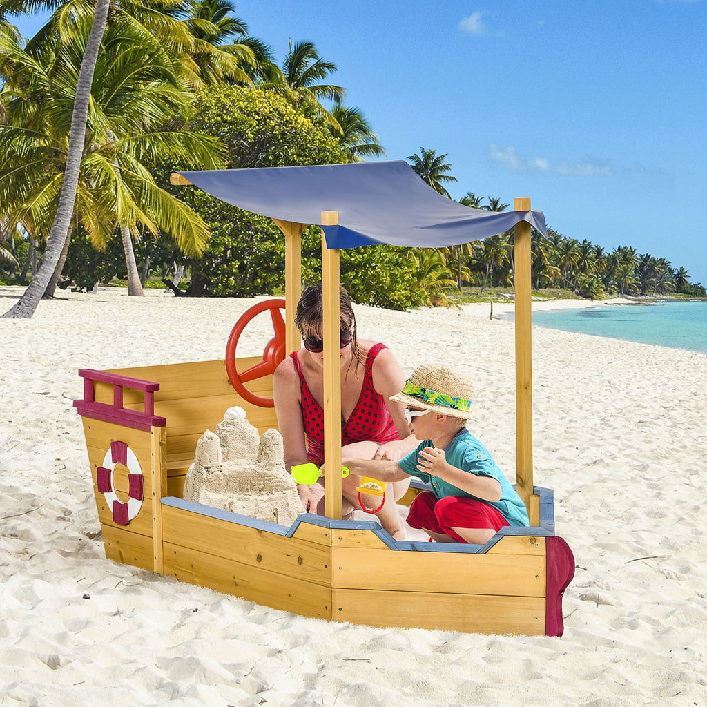 Kids Wooden Sandbox with Canopy Bench Seat and Storage