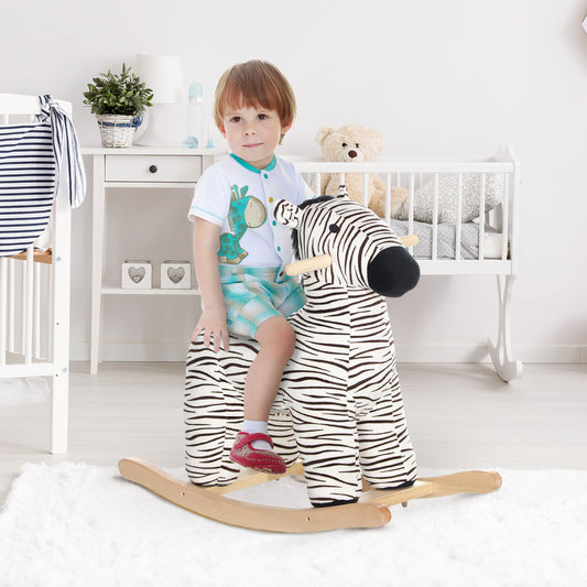 Zebra-Shaped Kids Plush Rocking Horse with Realistic Sound