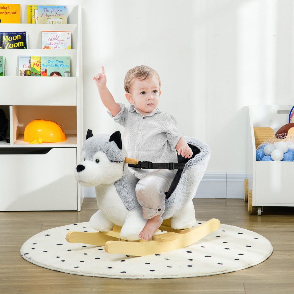 Toddler Rocking Chair Husky-Themed Rocking Animal with Wooden Base