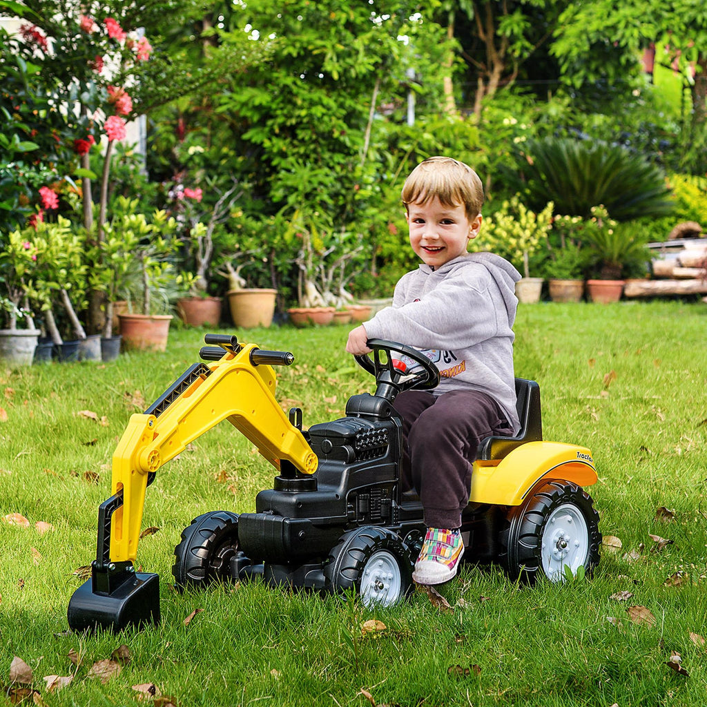 Kids Ride-On Excavator Pedal Digger Construction Truck with Horn